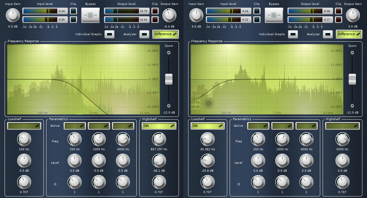 Settings of the music_lowpass and music_highpass equalizers.