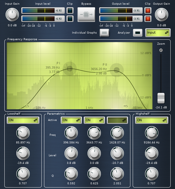 Settings of the streamer_bandpass equalizer.