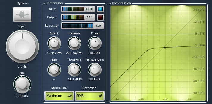 Settings of the streamer_compressor.