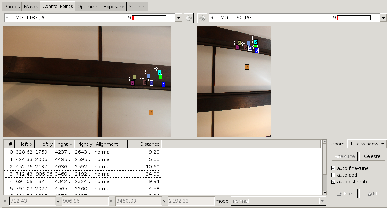 Hugin UI - Editing control points