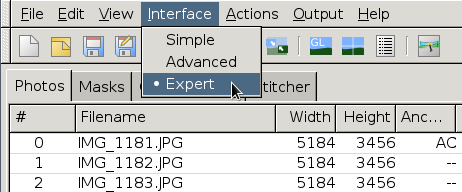 Hugin UI - Expert mode