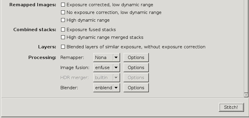 Hugin UI - Stitcher tab continued